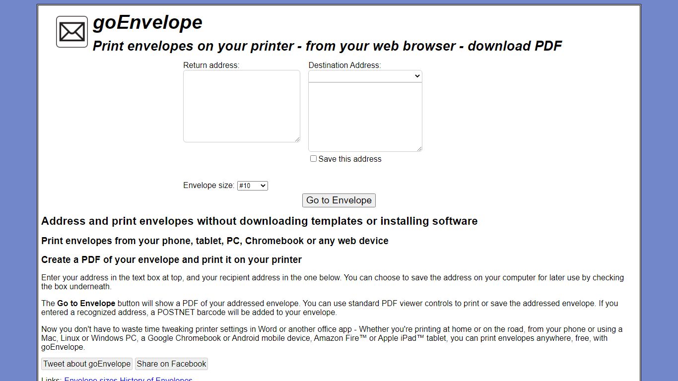Free Envelope Printing App | goEnvelope.com